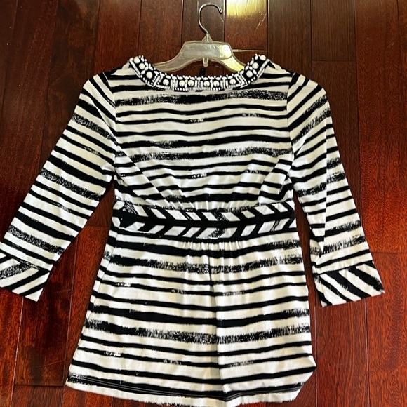 BCBGMaxAzria Black and White Striped Blouse with Beaded Neckline - Picture 4 of 4